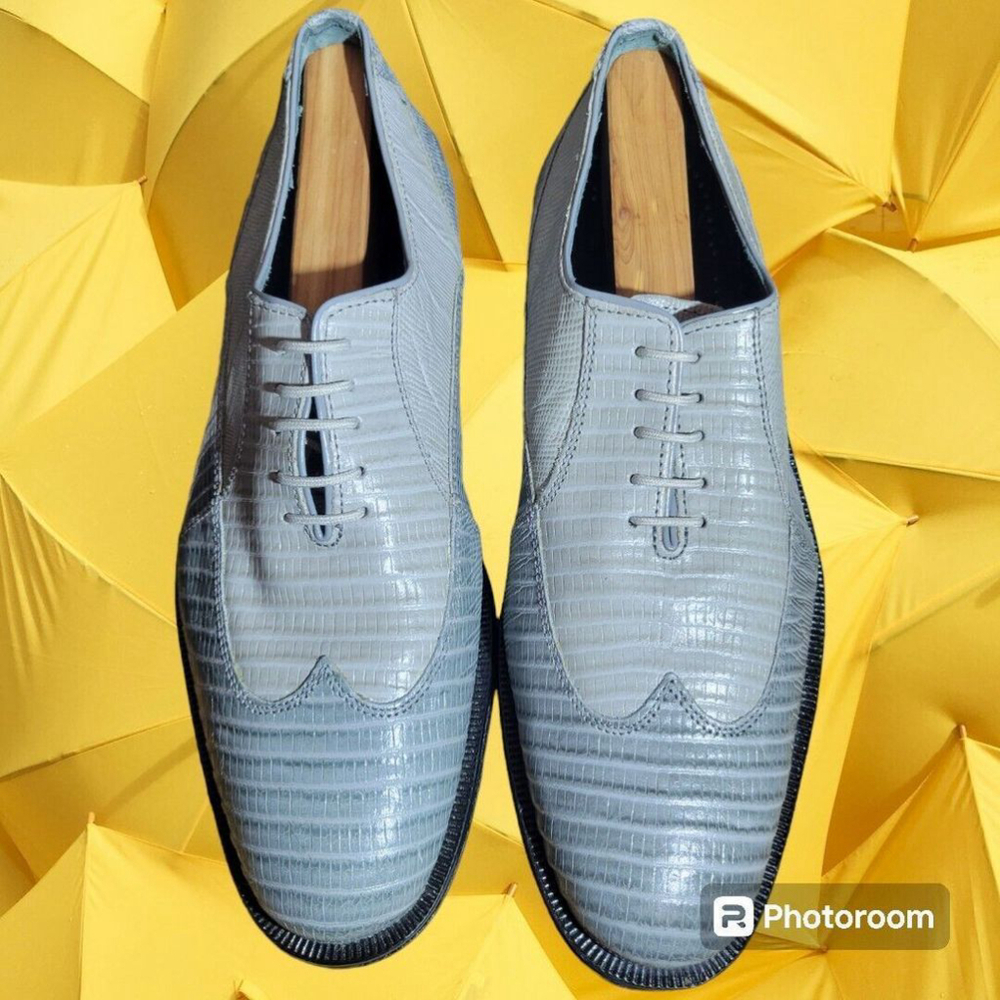 Giorgio Brutini Men's Melby Leather Lizard Print Oxford 2 tone Gray Size 8.5M